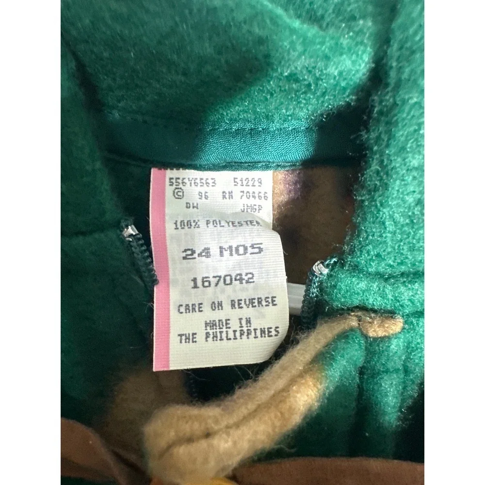 NWT Vintage Teddy Bear Fleece Hooded Bunting Snowsuit Green 24 Months New